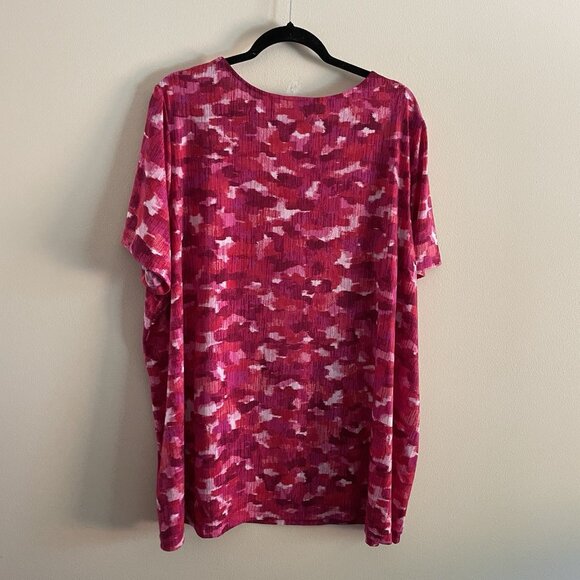 Susan Graver Women 3X Pink Camouflage Liquid Knit Square Neck Short Sleeve Top - Picture 10 of 10